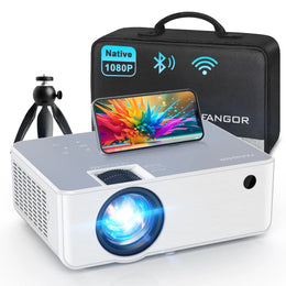 Wifi Bluetooth Projector, Portable Movie Projector Native 1080P for Home &Outdoor, Full HD Video Projector Compatible with Phone/Laptop/Pc/ TV Stick/Usb/Sd Card (Tripod Included)