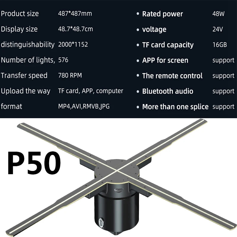 3D Hologram Projector Fan Remote Wifi Control 25-100Cm Commercial Advertise Display Hologram Projector Transmit Picture Video