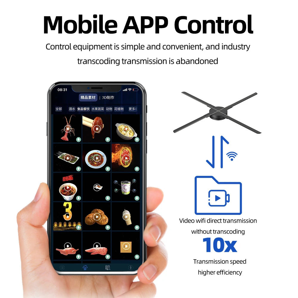 3D Hologram Projector Fan Advertising Display Wifi 52-100Cm Real-Time Led Sign Holographic Lamp Player 3D Support Images Video