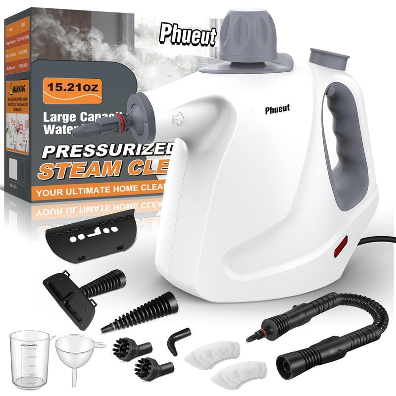 Phueut Pressurized Handheld Multi-Surface Natural Steam Cleaner with 12 Pcs Replacement Parts , Multi-Purpose Steamer for Home Use, Kitchen and Car