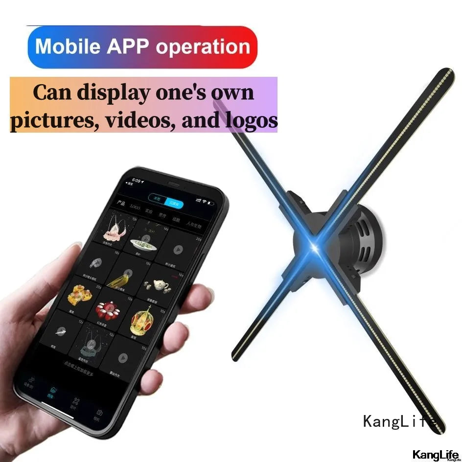 3D Hologram Projector Fan Remote Wifi Control 25-100Cm Commercial Advertise Display Hologram Projector Transmit Picture Video