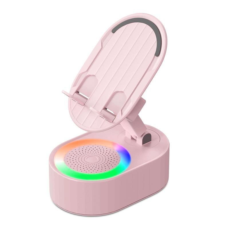 AKLLCCR Wireless Induction Audio Bluetooth Speaker 5In1 Cellphone Holder USB Emergency Rechargeable (3000Mah) Portable Power Mobile Tablet Stand with Colorful Ambient Light Gifts for Friend, Family