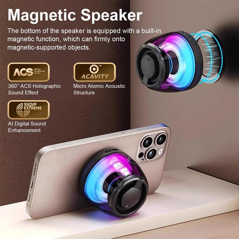 Joytutus Magnetic Bluetooth Speaker Portable Wireless Outdoor with TF Card Slot RGB Atmosphere Lights Sound System Trucks Colorful Dustproof Smartphone Rechargeable Car Audio Black Metal Compact & Portable Design 360° Holographic Sound Effects