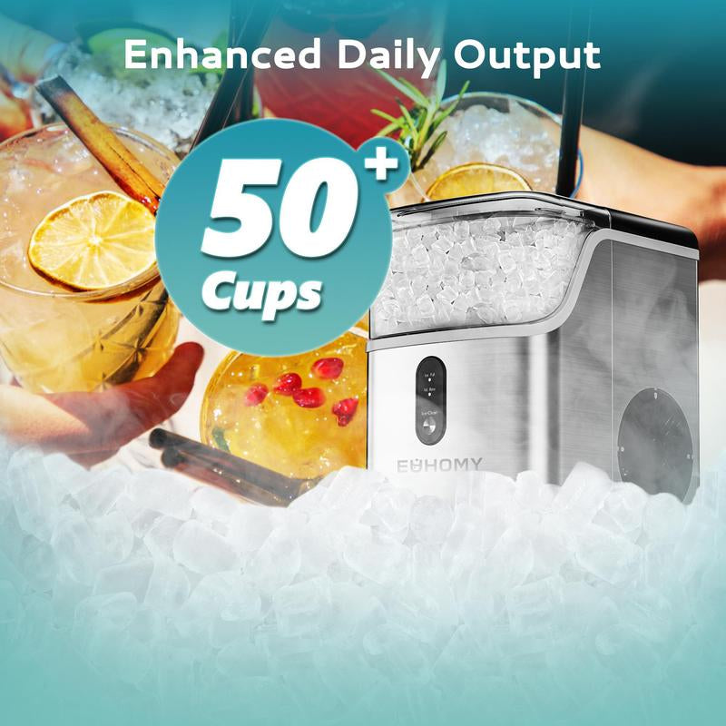 EUHOMY Nugget Ice Makers Countertop, Pebble Ice Maker Machine with 35Lbs/24H&33Lbs/24H Soft Ice, Self-Cleaning Sonic Ice Maker with Ice Scoop&Basket, Utensils, Pellet Ice Maker for Home/Kitchen/Office