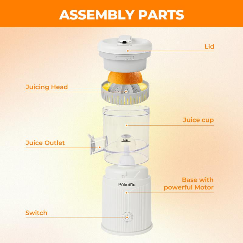 Pukomc Fast Juicer Machine Cordless & Rechargeable Fresh Pulp-Free Juice in Seconds Compact 10.6 Electric Squeezer for Oranges