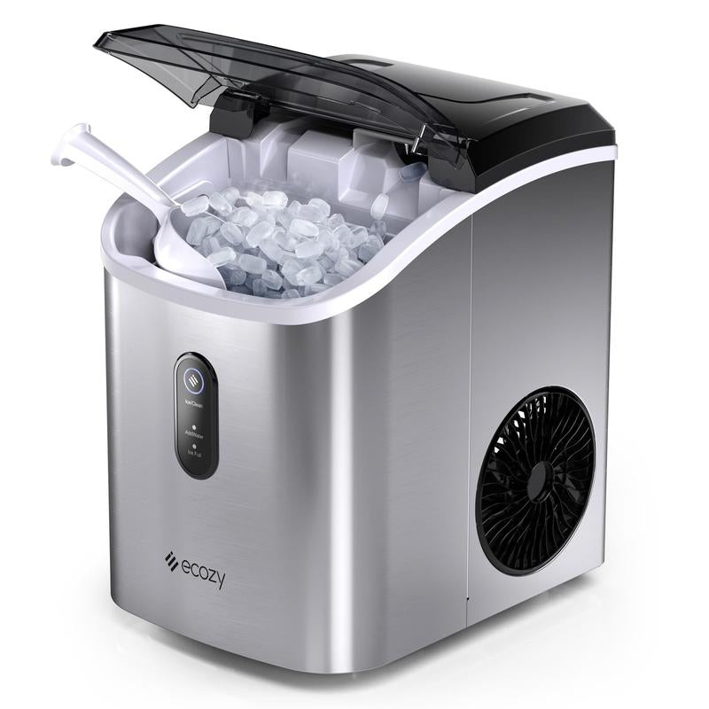 Ecozy Countertop Sonic Nugget Ice Maker,Chewable Ice Cubes,33 Lbs Daily Output,Self-Cleaning,Stainless Steel for Party/Kitchen/Bar