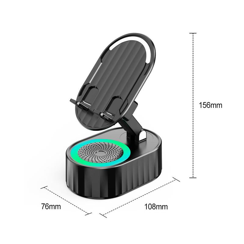 AKLLCCR Wireless Induction Audio Bluetooth Speaker 5In1 Cellphone Holder USB Emergency Rechargeable (3000Mah) Portable Power Mobile Tablet Stand with Colorful Ambient Light Gifts for Friend, Family