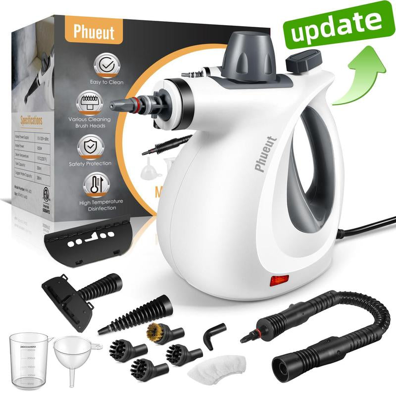Phueut Pressurized Handheld Multi-Surface Natural Steam Cleaner with 12 Pcs Replacement Parts , Multi-Purpose Steamer for Home Use, Kitchen and Car