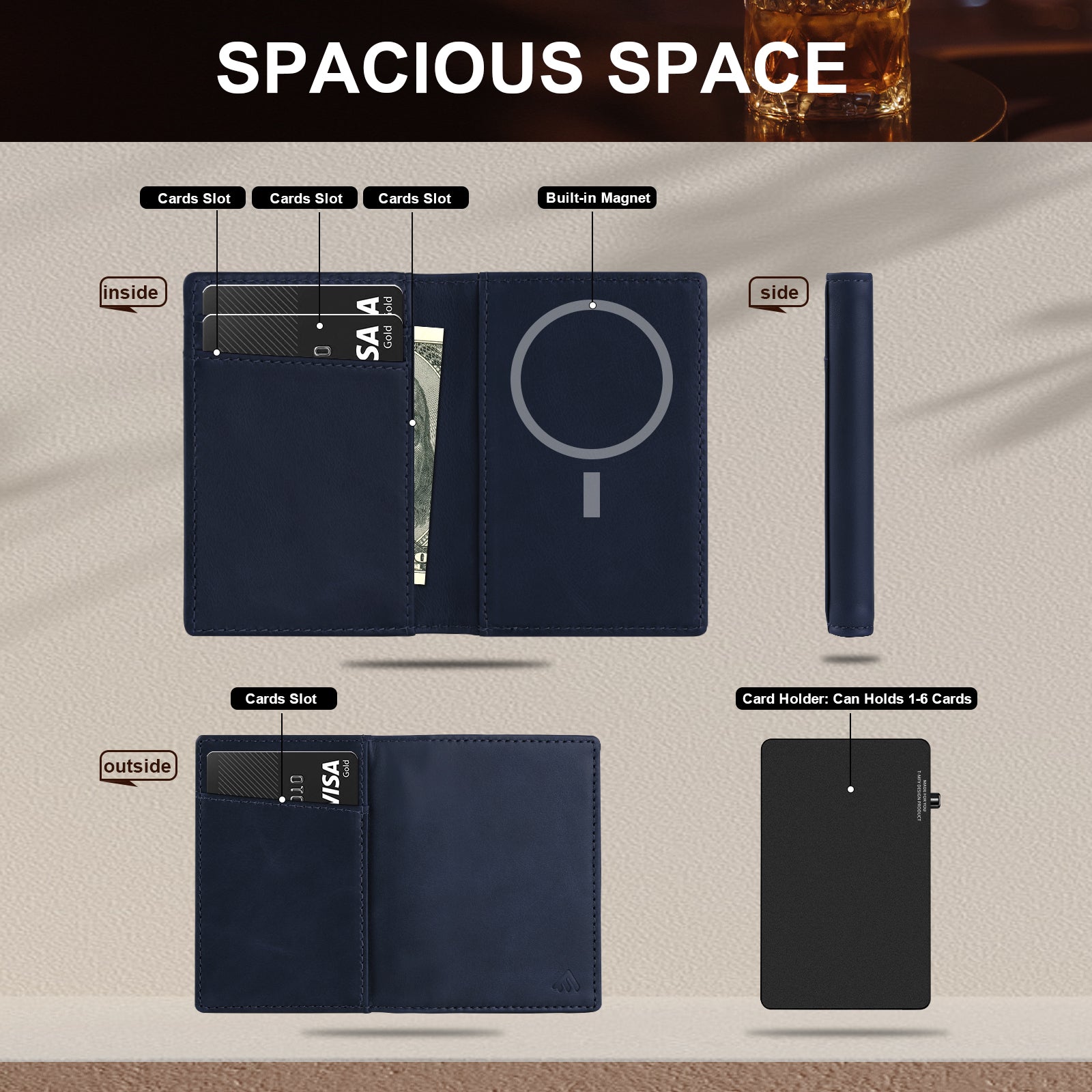 TOYFID Aluminum Alloy Wallet With Genuine Leather Cover Men's Billfolds