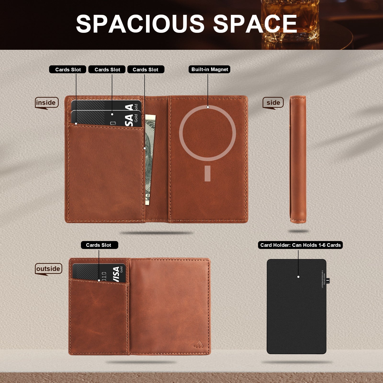 TOYFID Aluminum Alloy Wallet With Genuine Leather Cover Men's Billfolds