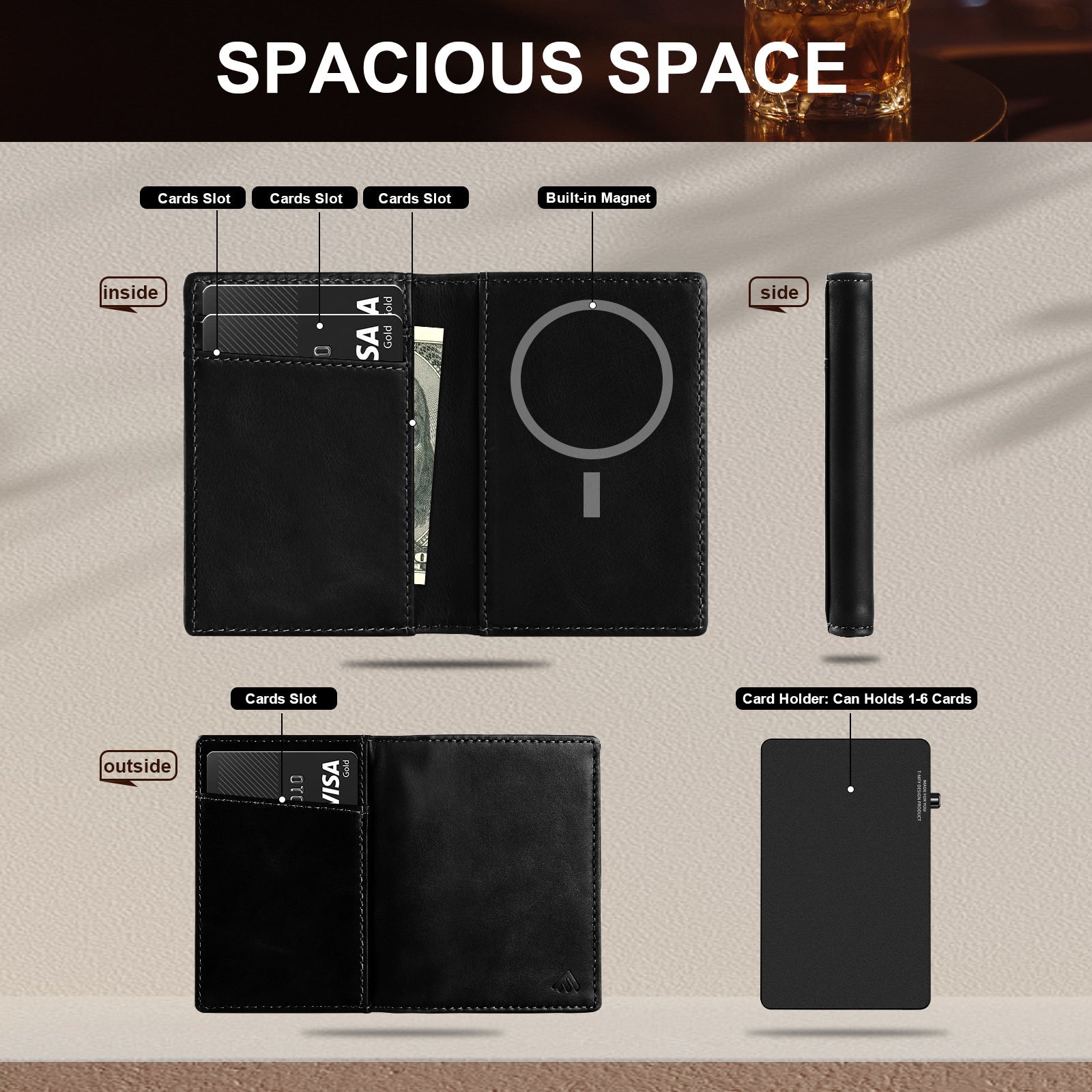 TOYFID Aluminum Alloy Wallet With Genuine Leather Cover Men's Billfolds