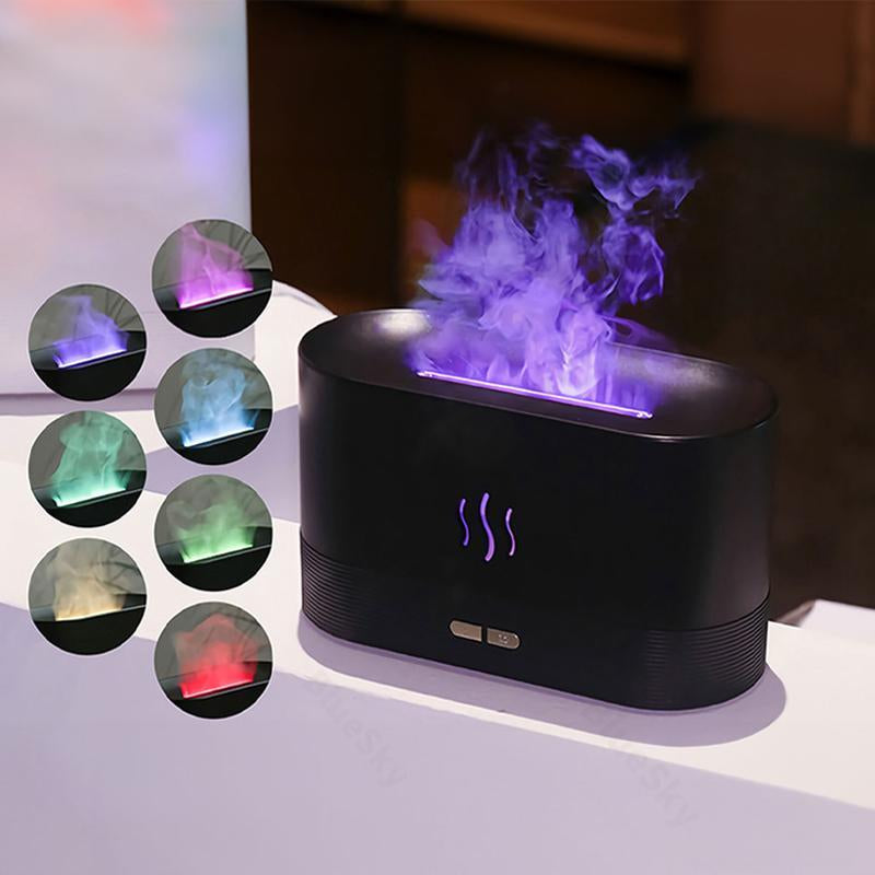 Portable Simulated Flame Air Aroma Diffuser, 7 Flame Color Noiseless Essential Oil Diffuser with Auto-Off Protection, USB Powered Desktop Humidifier, Gifts for Girlfriend, Room Humidifier, Aromatherapy Diffusers, Fragrance Machine, Home Desktop Humidifier