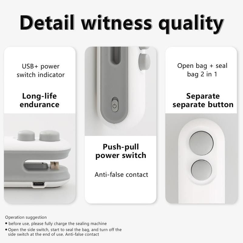 【Faddishdeal】Mini Snack Bag Sealing Machine,2 in 1 Heat USB Rechargeable Snack Bag Selaer,Plastic Electric Bag Sealers, Keep Food Fresh. Portable Sealer Picnics