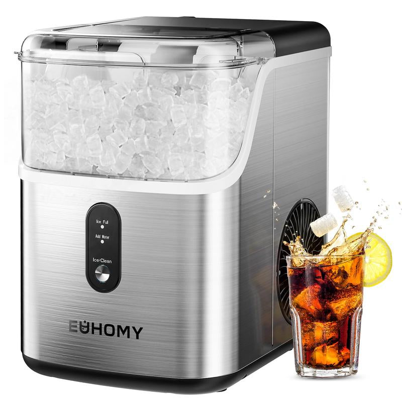 EUHOMY Nugget Ice Makers Countertop, Pebble Ice Maker Machine with 35Lbs/24H&33Lbs/24H Soft Ice, Self-Cleaning Sonic Ice Maker with Ice Scoop&Basket, Utensils, Pellet Ice Maker for Home/Kitchen/Office