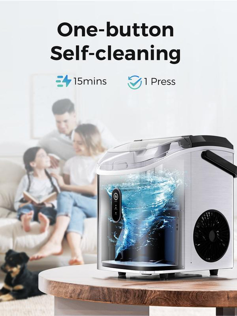 Ecozy Countertop Sonic Nugget Ice Maker,Chewable Ice Cubes,33 Lbs Daily Output,Self-Cleaning,Stainless Steel for Party/Kitchen/Bar