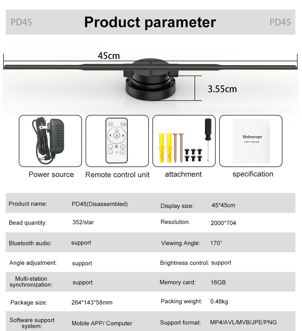 3D Hologram Projector Fan Remote Wifi Control 25-100Cm Commercial Advertise Display Hologram Projector Transmit Picture Video