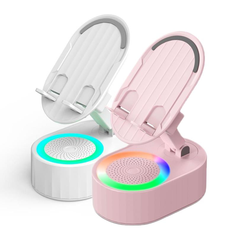 AKLLCCR Wireless Induction Audio Bluetooth Speaker 5In1 Cellphone Holder USB Emergency Rechargeable (3000Mah) Portable Power Mobile Tablet Stand with Colorful Ambient Light Gifts for Friend, Family