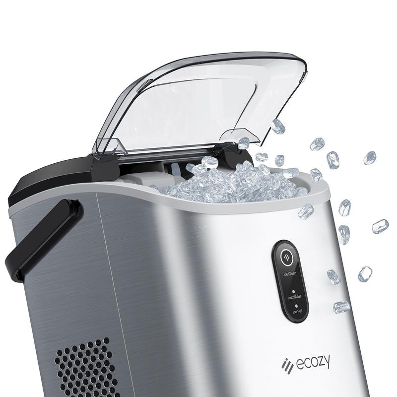 Ecozy Countertop Sonic Nugget Ice Maker,Chewable Ice Cubes,33 Lbs Daily Output,Self-Cleaning,Stainless Steel for Party/Kitchen/Bar