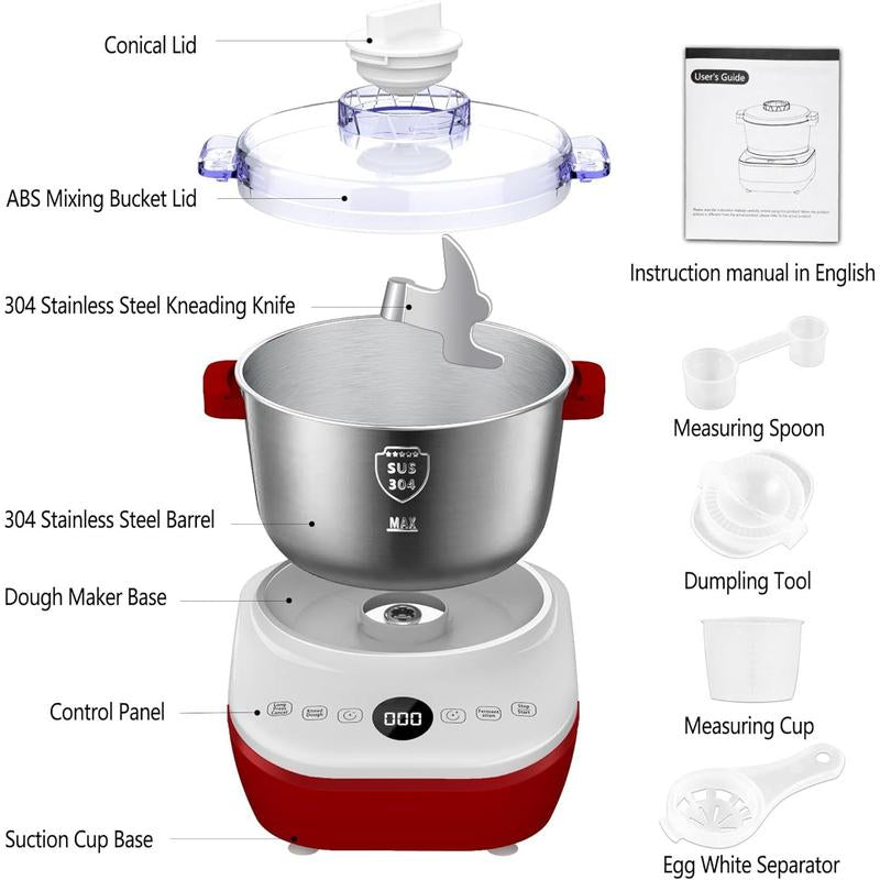 AIZIYO Electric Dough Mixer 5Qt with Ferment Function, Dough Maker with 304 Stainless Steel Bowl, Microcomputer Control, Face-Up Touch Panel, Easy to Clean for Bread & Pizza