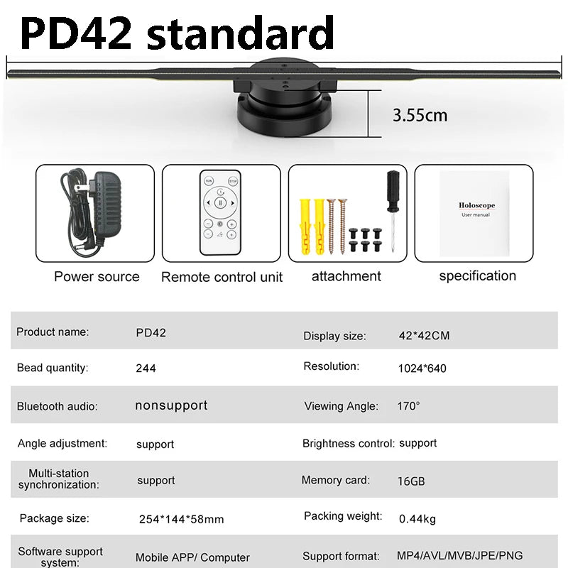 3D Hologram Projector Fan Remote Wifi Control 25-100Cm Commercial Advertise Display Hologram Projector Transmit Picture Video