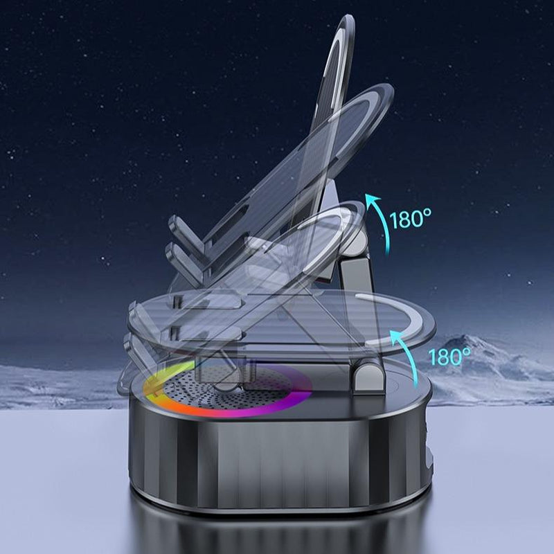 AKLLCCR Wireless Induction Audio Bluetooth Speaker 5In1 Cellphone Holder USB Emergency Rechargeable (3000Mah) Portable Power Mobile Tablet Stand with Colorful Ambient Light Gifts for Friend, Family