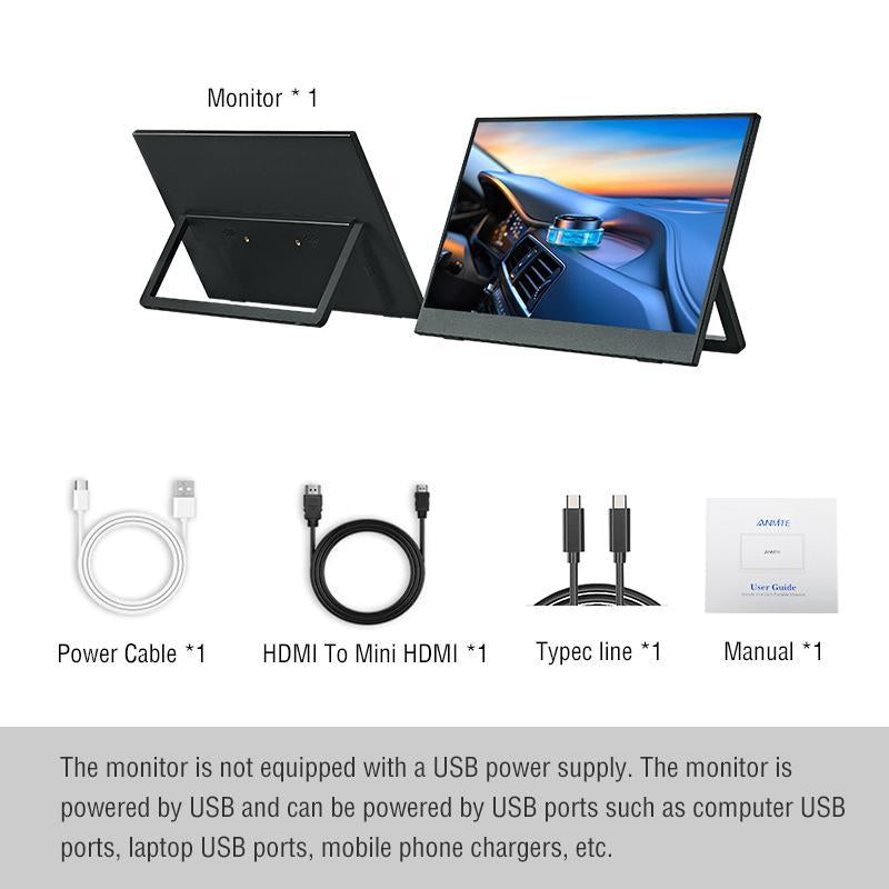 ANMITE 15.6 Inch Portable Monitor, 1 Count 1080P HDR 16:9 Low Blue Light Monitor, Multifunctional Monitor for Xbox/Ps5/5/Switch/Phone/Computer/Laptop
