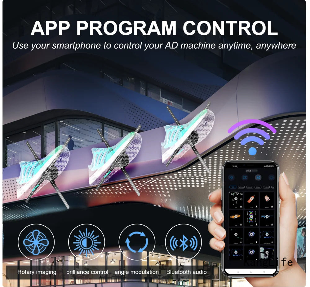 3D Hologram Projector Fan Remote Wifi Control 25-100Cm Commercial Advertise Display Hologram Projector Transmit Picture Video