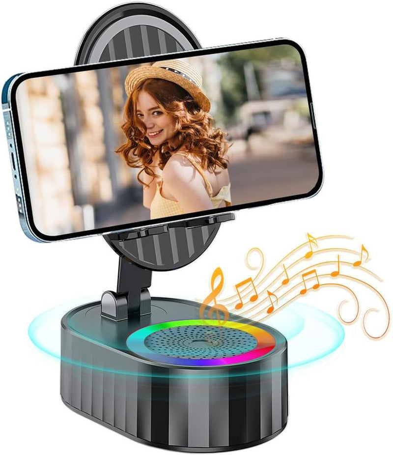 AKLLCCR Wireless Induction Audio Bluetooth Speaker 5In1 Cellphone Holder USB Emergency Rechargeable (3000Mah) Portable Power Mobile Tablet Stand with Colorful Ambient Light Gifts for Friend, Family