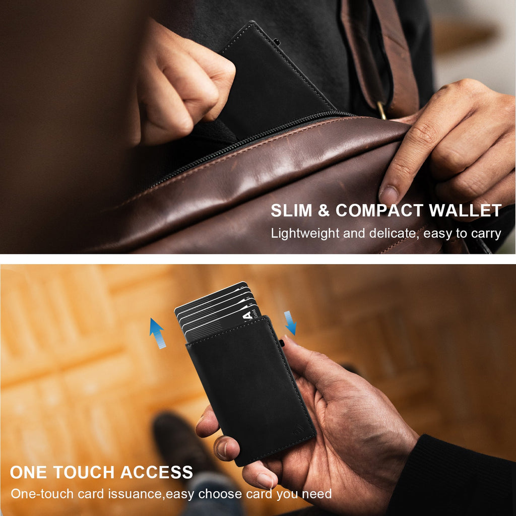 TOYFID Aluminum Alloy Wallet With Genuine Leather Cover Men's Billfolds
