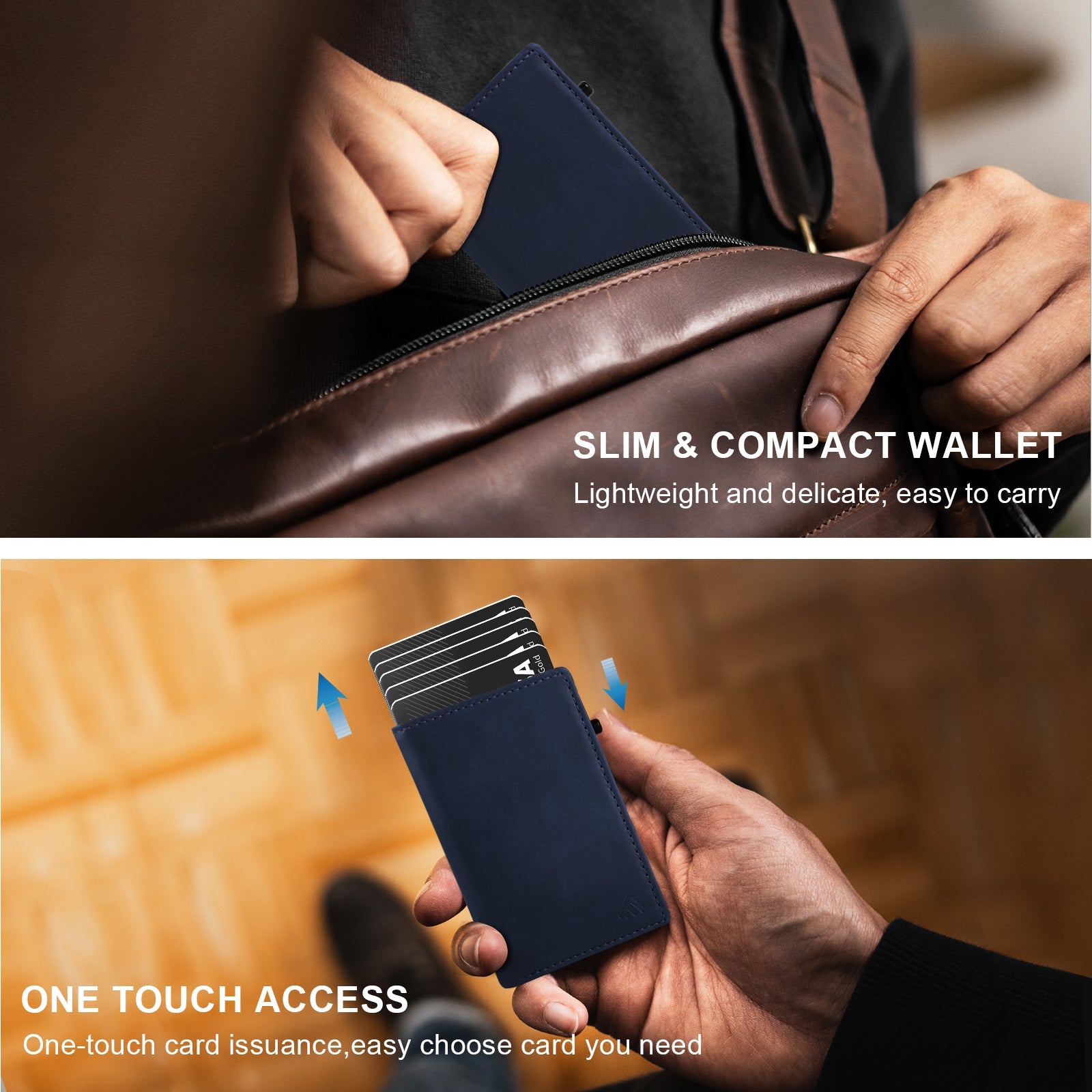 TOYFID Aluminum Alloy Wallet With Genuine Leather Cover Men's Billfolds