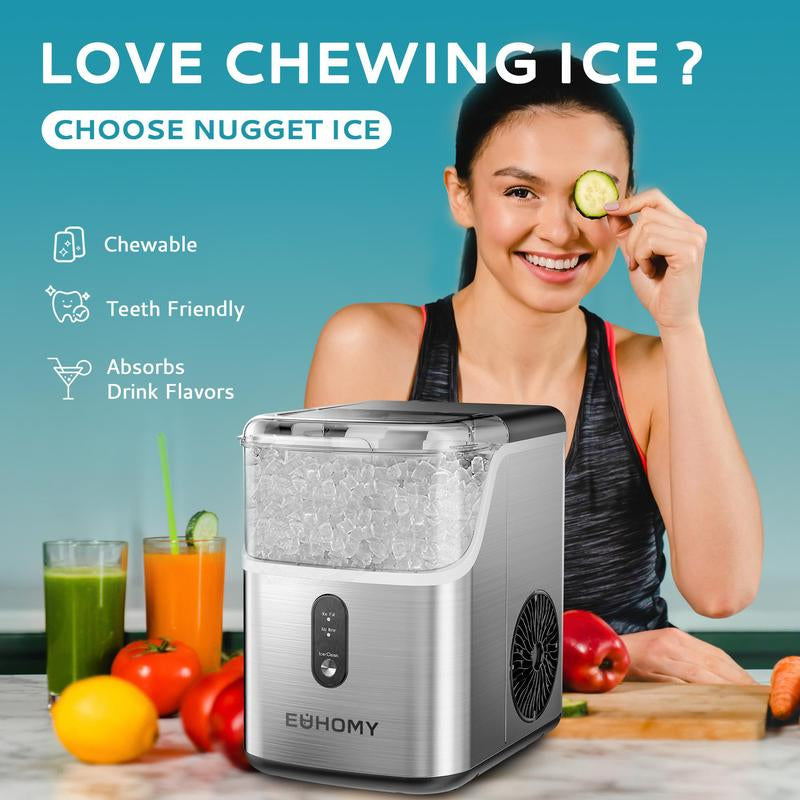 EUHOMY Nugget Ice Makers Countertop, Pebble Ice Maker Machine with 35Lbs/24H&33Lbs/24H Soft Ice, Self-Cleaning Sonic Ice Maker with Ice Scoop&Basket, Utensils, Pellet Ice Maker for Home/Kitchen/Office