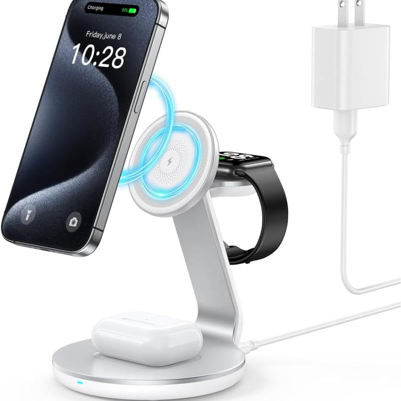 HERRBOL 3-In-1 Charging Station Compatible with Magsafe Wireless Charger for Iphone 12/13/14/15/16 Series for Airpods Iwatch Series Wireless Charger
