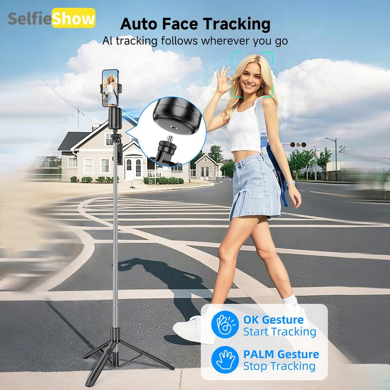Smart AI Facial Recognition Phone Tripod, 360° Mobile Phone Pan & Tilt Stand, Outdoor Panoramic Tracking & Stabilization for Home & Outdoor Use