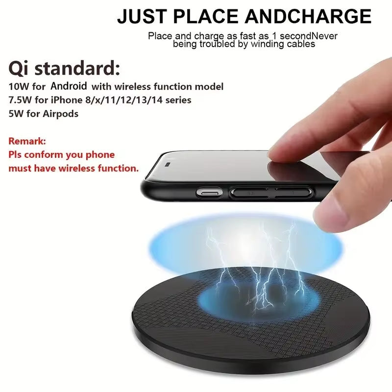 VIKEFON Wireless Charger Pad Stand Desktop Ultra-Thin Mobile Phone Fast Charging Dock Station for Iphone 14 13 12 Samsung Xiaomi