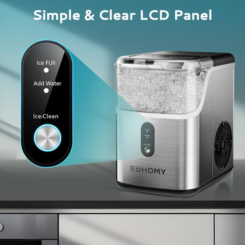 EUHOMY Nugget Ice Makers Countertop, Pebble Ice Maker Machine with 35Lbs/24H&33Lbs/24H Soft Ice, Self-Cleaning Sonic Ice Maker with Ice Scoop&Basket, Utensils, Pellet Ice Maker for Home/Kitchen/Office
