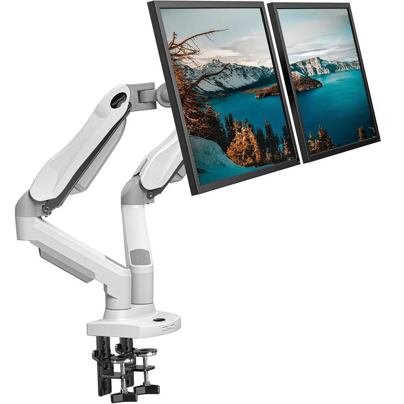 HUANUO Dual/Single Monitor Stand - Grommet Mounting Base for 13''-32'' Screens - Each Arm Holds 4.4 to 19.8Lbs-Full Adjustable Monitor Desk Mount Swivel Vesa Bracket with C Clamp