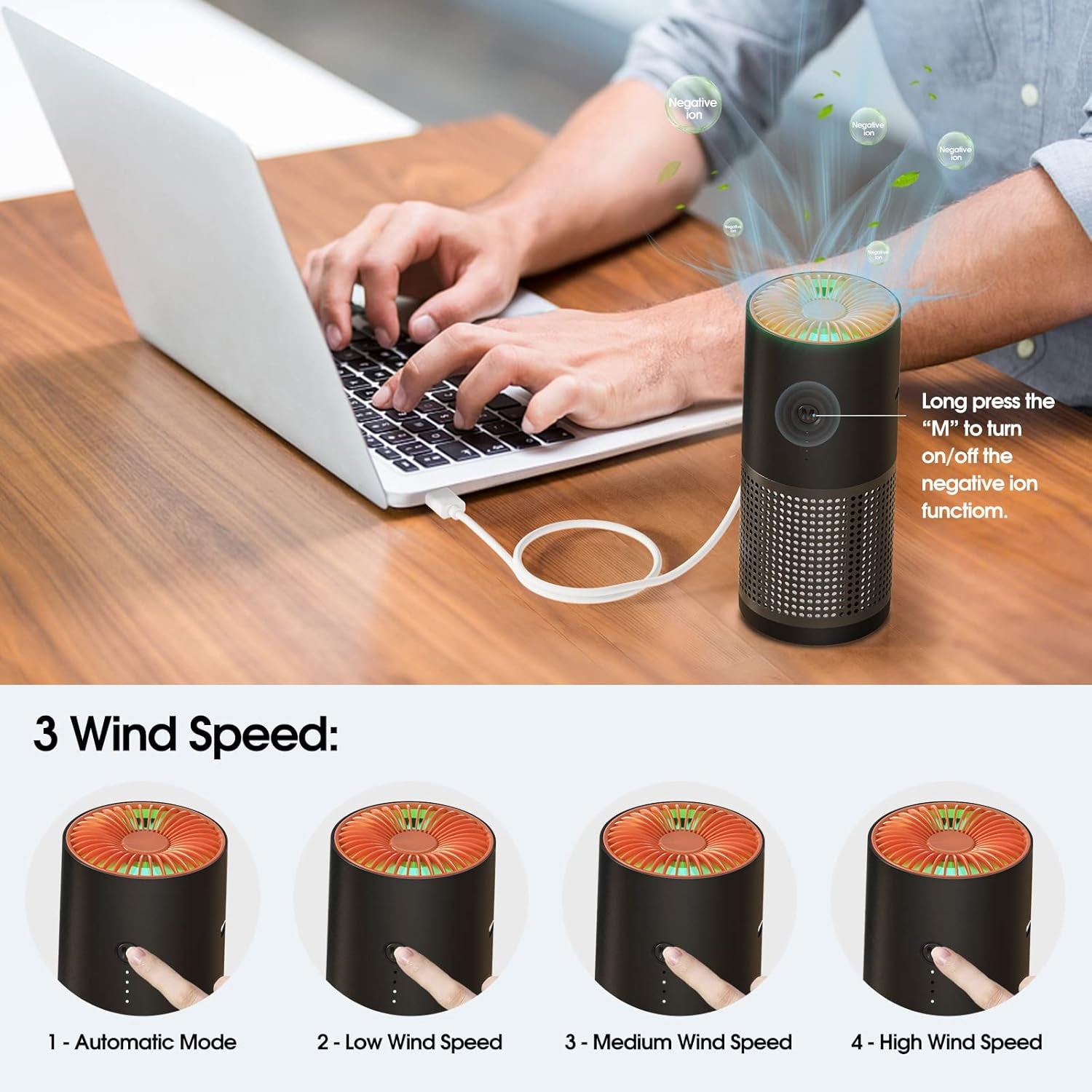 Car Air Purifier with HEPA Filter,  Mini Portable Air Purifier for Travel, Small Air Purifier for Bedroom & Office, Desktop Air Purifier with Indicator on Air Quality（Gifts for Men & Women）