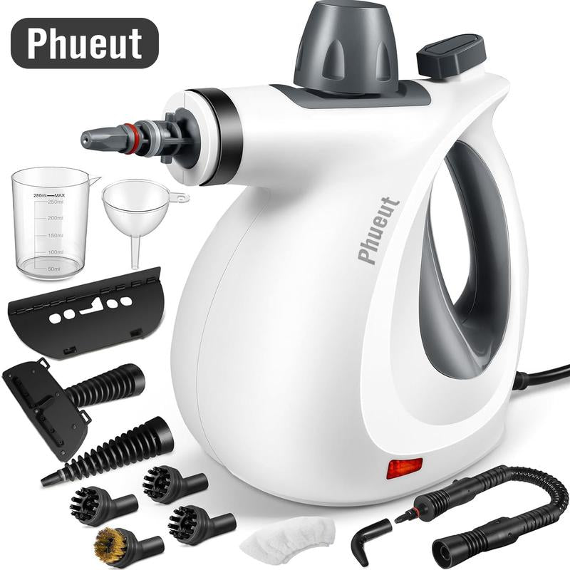 Phueut Pressurized Handheld Multi-Surface Natural Steam Cleaner with 12 Pcs Replacement Parts , Multi-Purpose Steamer for Home Use, Kitchen and Car