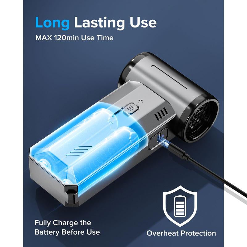 F72 Portable Handheld Air Blower & Vacuum, Rechargeable High-Speed Turbo Fan, 130,000 Rpm Electric Air Duster, Multifunctional Outdoor Vacuum Cleaner for Computer, Keyboards, Car Cleaning