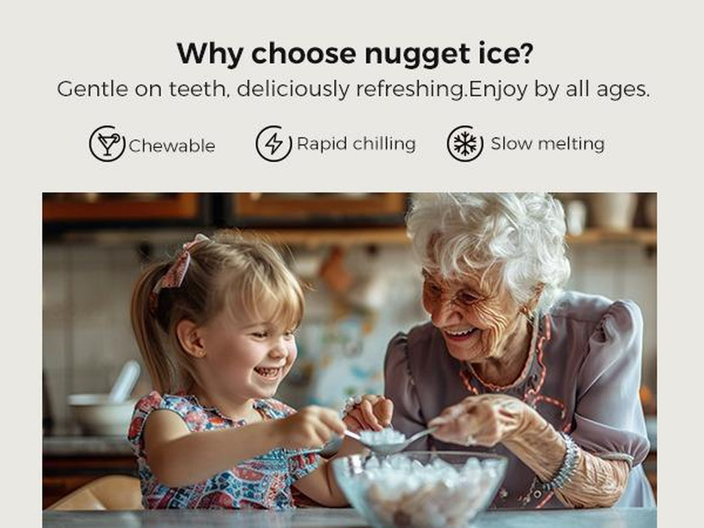 Ecozy Countertop Sonic Nugget Ice Maker,Chewable Ice Cubes,33 Lbs Daily Output,Self-Cleaning,Stainless Steel for Party/Kitchen/Bar