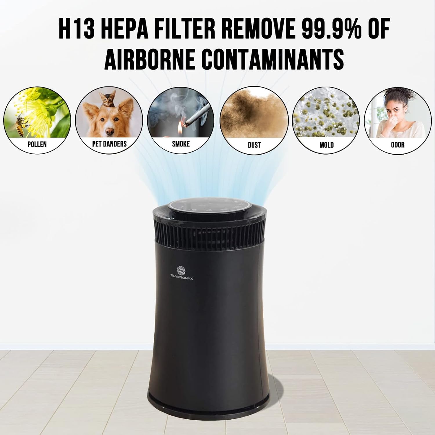 Air Purifier for Home Large Room – Covers up to 500 Sq Ft for New Home, 5-In-1 HEPA Filter System for Allergies, Pets, Smoke, Remove Dust & Odor, Quiet, High Filtration Efficiency – , Black
