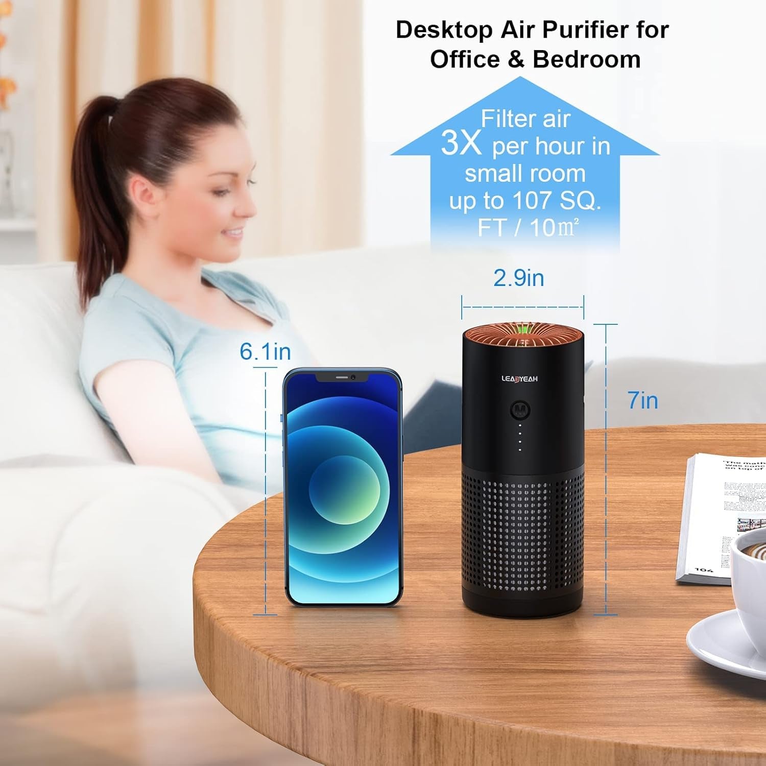 Car Air Purifier with HEPA Filter,  Mini Portable Air Purifier for Travel, Small Air Purifier for Bedroom & Office, Desktop Air Purifier with Indicator on Air Quality（Gifts for Men & Women）