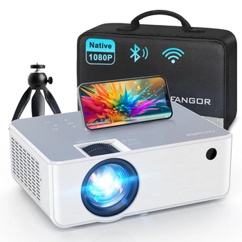 Wifi Bluetooth Projector, Portable Movie Projector Native 1080P for Home &Outdoor, Full HD Video Projector Compatible with Phone/Laptop/Pc/ TV Stick/Usb/Sd Card (Tripod Included)