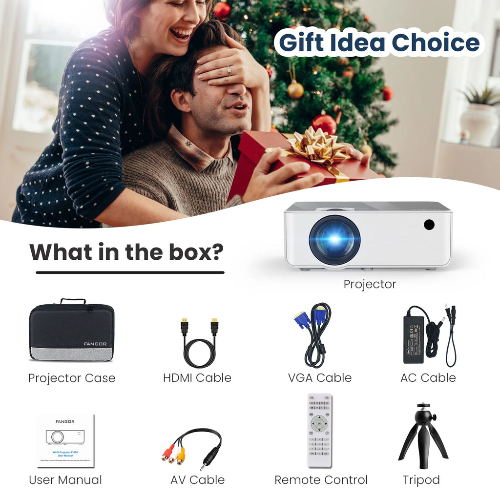 Wifi Bluetooth Projector, Portable Movie Projector Native 1080P for Home &Outdoor, Full HD Video Projector Compatible with Phone/Laptop/Pc/ TV Stick/Usb/Sd Card (Tripod Included)