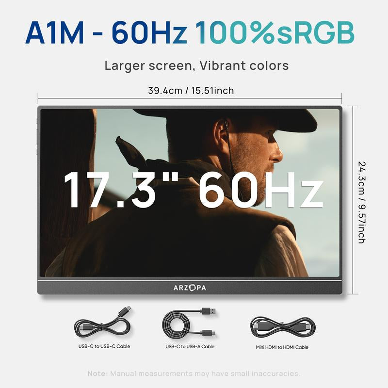 ARZOPA Portable Monitor 16.1"/17.3" FHD 1080P 60Hz/144Hz Laptop Screen Extender for PC Mac Xbox Switch PS5 Iphone IPS Display Computer Display HDR External Screen Game Workfromhome