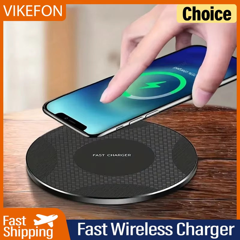 VIKEFON Wireless Charger Pad Stand Desktop Ultra-Thin Mobile Phone Fast Charging Dock Station for Iphone 14 13 12 Samsung Xiaomi