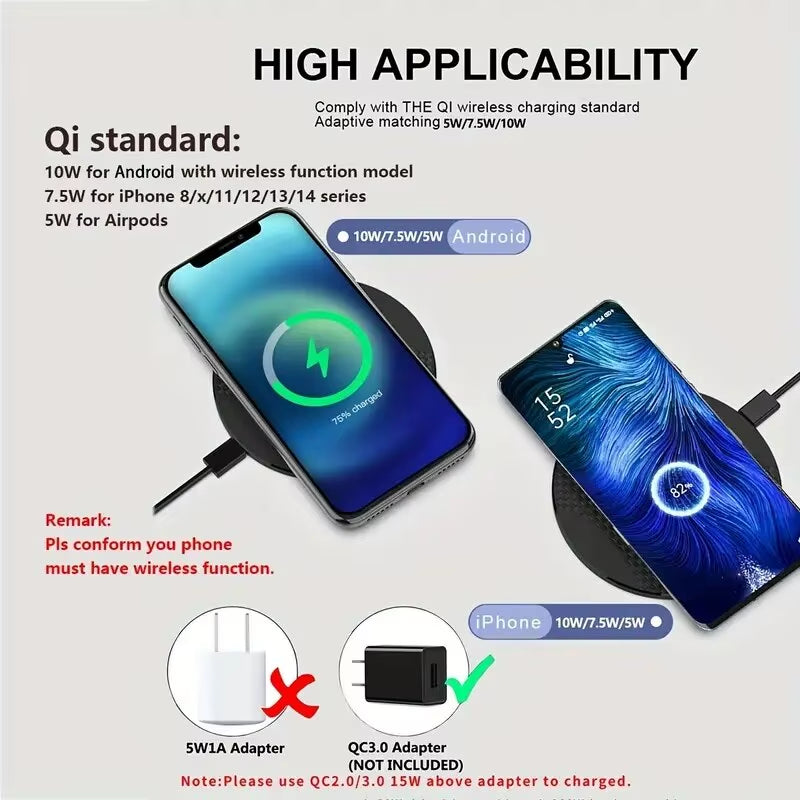 VIKEFON Wireless Charger Pad Stand Desktop Ultra-Thin Mobile Phone Fast Charging Dock Station for Iphone 14 13 12 Samsung Xiaomi