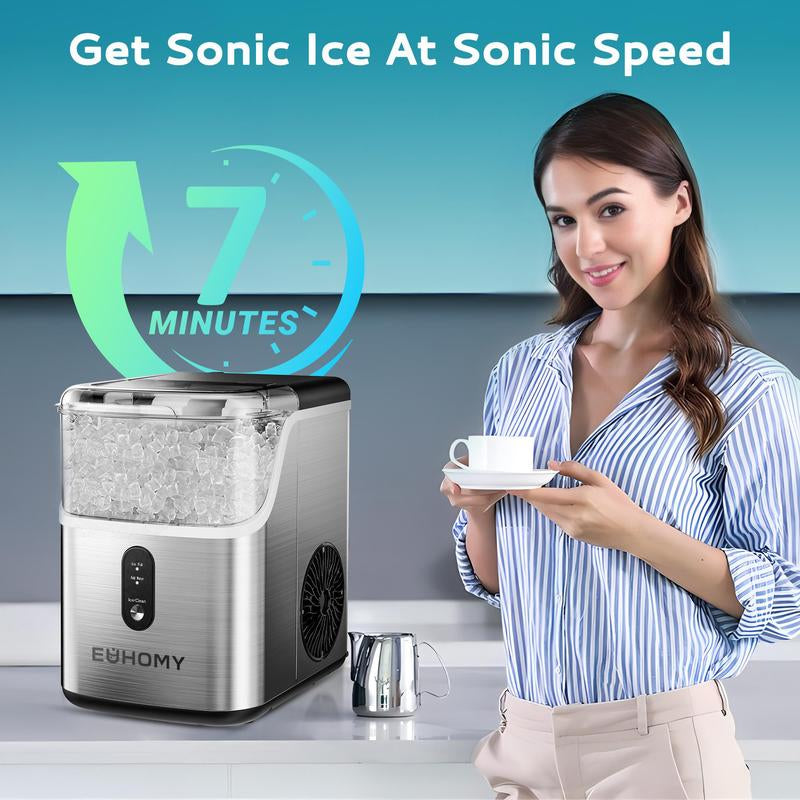 EUHOMY Nugget Ice Makers Countertop, Pebble Ice Maker Machine with 35Lbs/24H&33Lbs/24H Soft Ice, Self-Cleaning Sonic Ice Maker with Ice Scoop&Basket, Utensils, Pellet Ice Maker for Home/Kitchen/Office