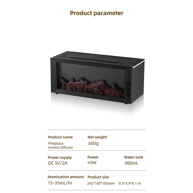 Fireplace Aroma Diffuser Creative Flame Humidifier Waterless Auto-Off Protection with Remote and Realistic Fireplace Night Light Fire Diffuser Bourbon Whisker Humidifier