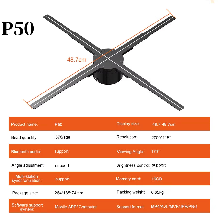 2025 3D Hologram Projector Fan 45-65Cm Advertising Display Stand Led Sign Holographic Lamp Player 3D Fan Stand Support Splicing